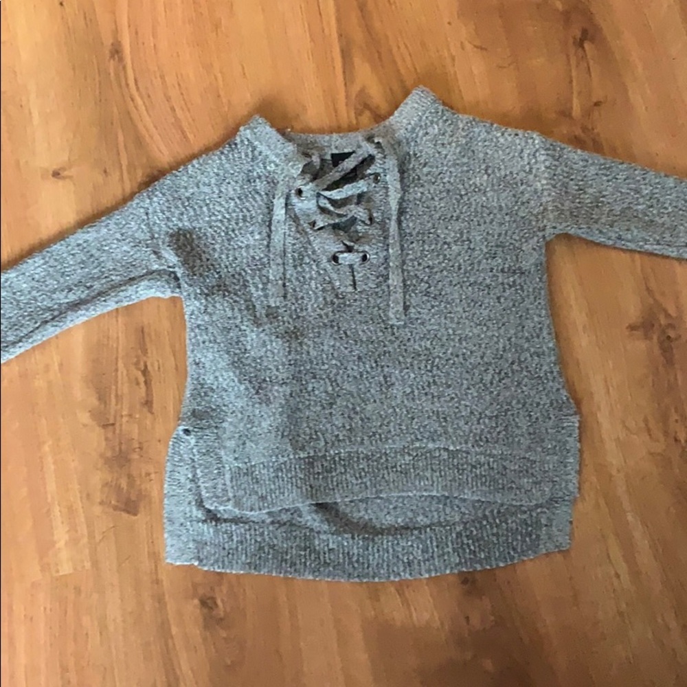 Grey knit shirt w/ laced neck
